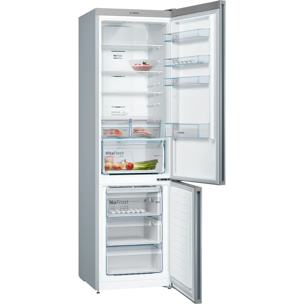 Serie|4 Отдельностоящий холодильник с нижней морозильной камерой 203*60*66 см стальной